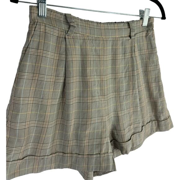 Frank and Oak Linen Blend Shorts Brown Plaid Size 4 - Picture 2 of 4